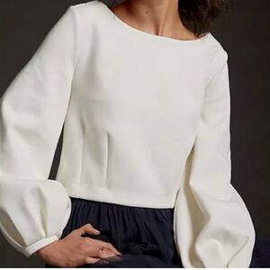 Anthropology Maeve Cream Blouse with Bow on Back